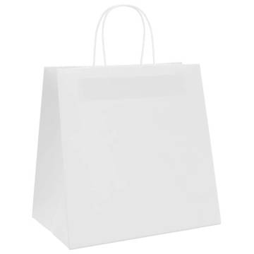 250 Pcs White Paper Bags with Handles - Eco-Friendly 26x17x25 cm