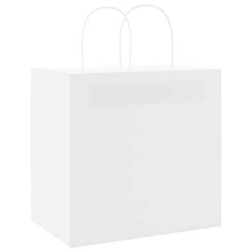 250 Pcs White Paper Bags with Handles - Eco-Friendly 26x17x25 cm