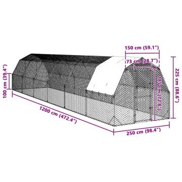 Chicken Run with Roof - Galvanised Steel 2.5x12x2.25m