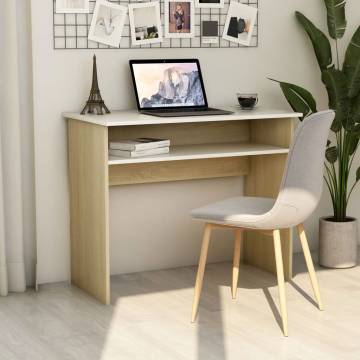 Modern White & Sonoma Oak Desk - 90x50 cm for Home Office