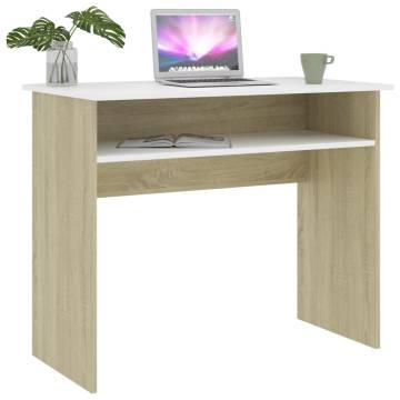 Modern White & Sonoma Oak Desk - 90x50 cm for Home Office