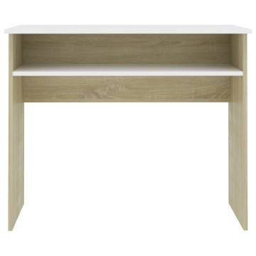 Modern White & Sonoma Oak Desk - 90x50 cm for Home Office