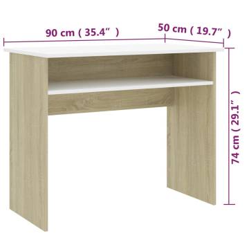 Modern White & Sonoma Oak Desk - 90x50 cm for Home Office