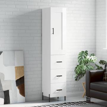 Stylish Highboard High Gloss White - 34.5x34x180 cm