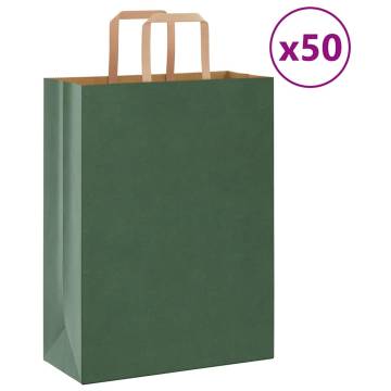 Eco-Friendly Green Paper Bags with Handles - 50 pcs | HipoMarket