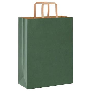 Eco-Friendly Green Paper Bags with Handles - 50 pcs | HipoMarket