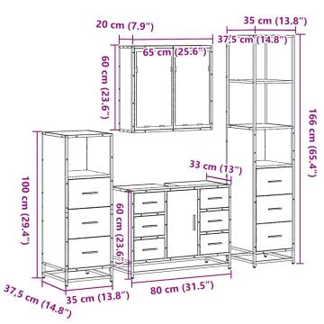 4 Piece Bathroom Furniture Set - Sonoma Oak | Hipo Market