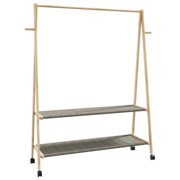 Bamboo Clothes Rack with Shelves & Wheels - 132x45.5x155.5 cm