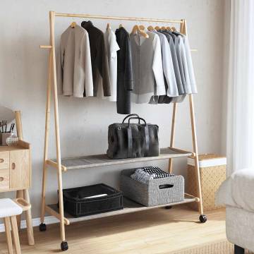 Bamboo Clothes Rack with Shelves & Wheels - 132x45.5x155.5 cm