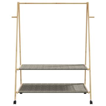 Bamboo Clothes Rack with Shelves & Wheels - 132x45.5x155.5 cm