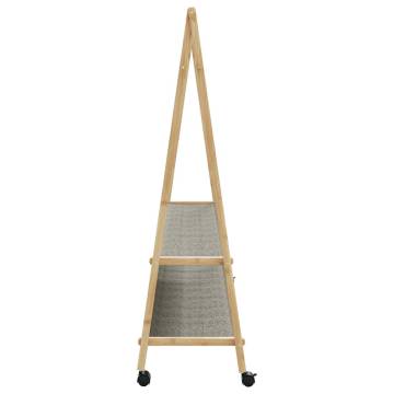 Bamboo Clothes Rack with Shelves & Wheels - 132x45.5x155.5 cm