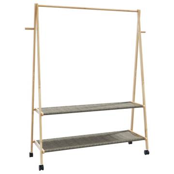 Bamboo Clothes Rack with Shelves & Wheels - 132x45.5x155.5 cm