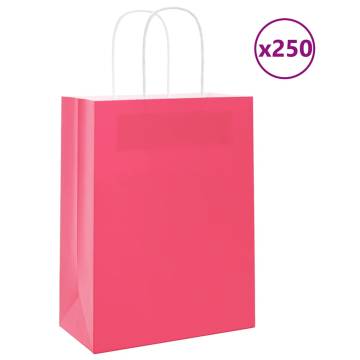 250 Pink Paper Bags with Handles - Eco-Friendly & Durable