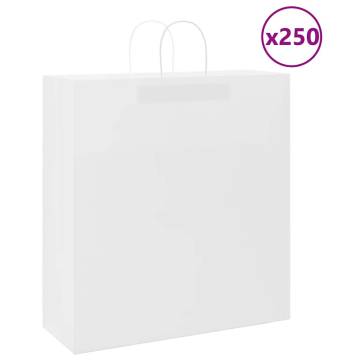 250 White Paper Bags with Handles - Eco-Friendly & Durable