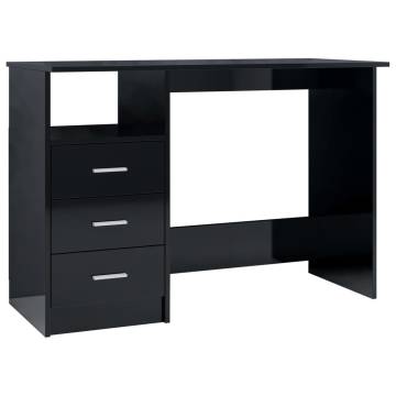 Sleek High Gloss Black Desk with Drawers | 110x50x76 cm