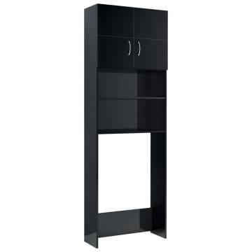 High Gloss Black Washing Machine Cabinet | 64x25.5x190 cm