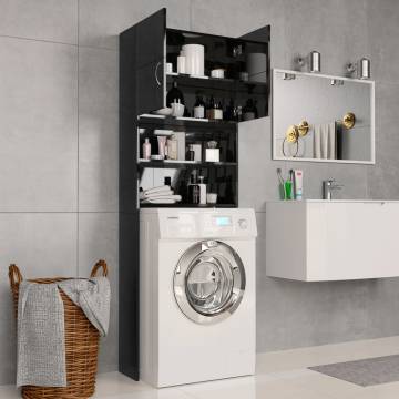 High Gloss Black Washing Machine Cabinet | 64x25.5x190 cm