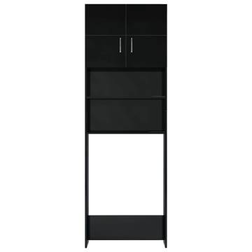 High Gloss Black Washing Machine Cabinet | 64x25.5x190 cm