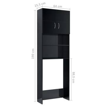 High Gloss Black Washing Machine Cabinet | 64x25.5x190 cm