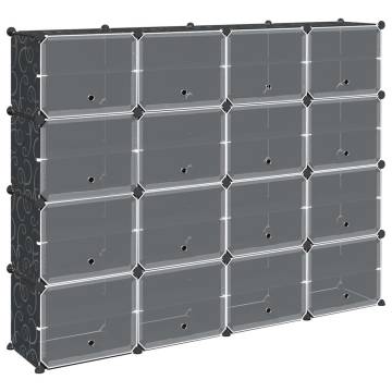 Storage Cube Organiser - 16 Cubes & Doors in Black | HipoMarket