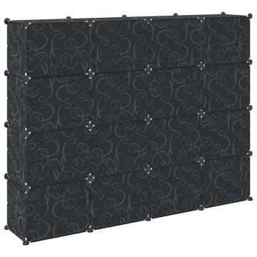 Storage Cube Organiser - 16 Cubes & Doors in Black | HipoMarket