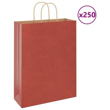 250 Red Paper Bags with Handles - Eco-Friendly & Versatile