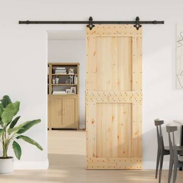 Solid Wood Pine Sliding Door with Hardware Set - 90x210 cm