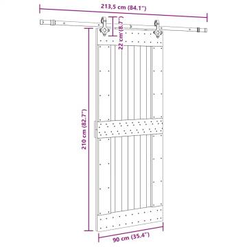 Solid Wood Pine Sliding Door with Hardware Set - 90x210 cm