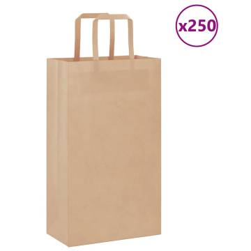 Eco-Friendly Brown Paper Bags - 250 Pcs with Handles