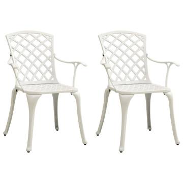 Stylish White Garden Chairs - 2 pcs Cast Aluminium Set