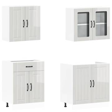 4 Piece Kitchen Cabinet Set - Kalmar High Gloss White