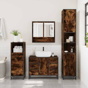 4 Piece Bathroom Furniture Set - Smoked Oak Engineered Wood