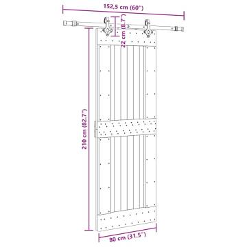 Solid Pine Sliding Door with Hardware Set | 80x210 cm