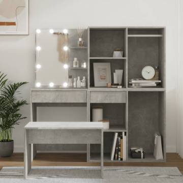 Dressing Table Set with LED - Concrete Grey Engineered Wood