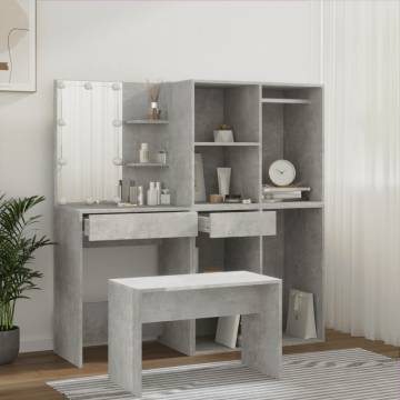 Dressing Table Set with LED - Concrete Grey Engineered Wood