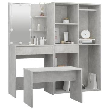 Dressing Table Set with LED - Concrete Grey Engineered Wood