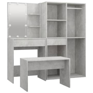 Dressing Table Set with LED - Concrete Grey Engineered Wood