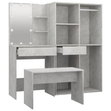 Dressing Table Set with LED - Concrete Grey Engineered Wood