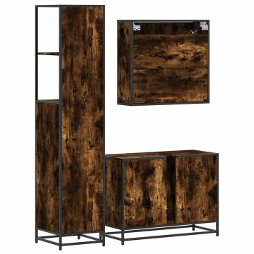 3 Piece Bathroom Furniture Set - Smoked Oak & Durable Design