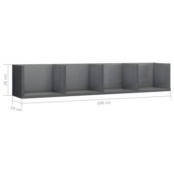 Stylish CD Wall Shelf - High Gloss Grey, 100x18x18 cm