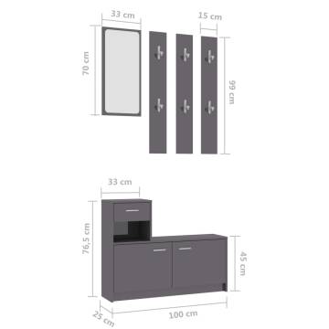 High Gloss Grey Hallway Unit - Stylish & Compact Design