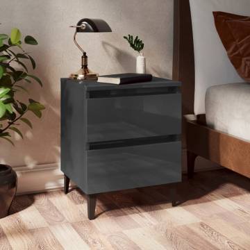 High Gloss Grey Bed Cabinet - Stylish Storage Solution