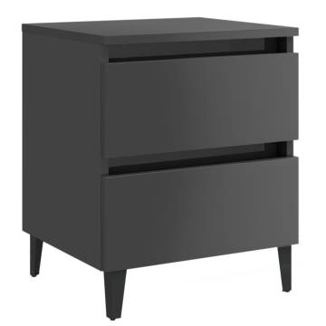 High Gloss Grey Bed Cabinet - Stylish Storage Solution