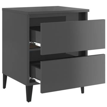 High Gloss Grey Bed Cabinet - Stylish Storage Solution