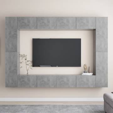 8 Piece Concrete Grey TV Cabinet Set - Stylish Storage Solution