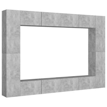 8 Piece Concrete Grey TV Cabinet Set - Stylish Storage Solution