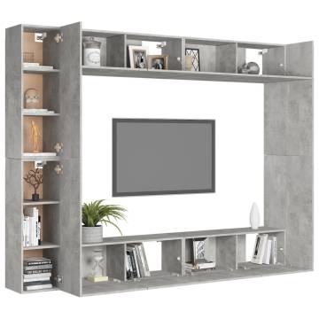 8 Piece Concrete Grey TV Cabinet Set - Stylish Storage Solution