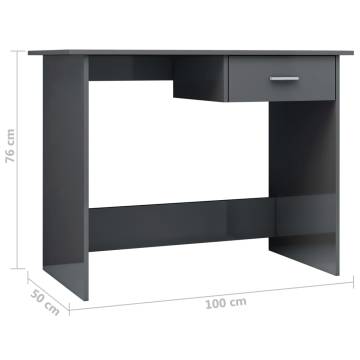 High Gloss Grey Desk 100x50 cm | Modern Engineered Wood