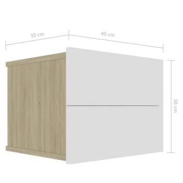 Elegant White and Sonoma Oak Bedside Cabinet - 40x30x30 cm