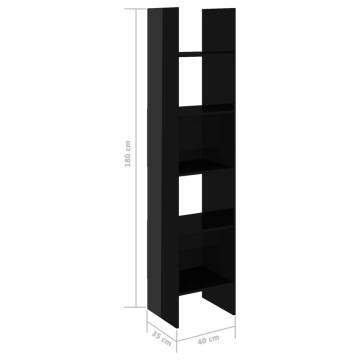 High Gloss Black Book Cabinet - 40x35x180 cm Engineered Wood